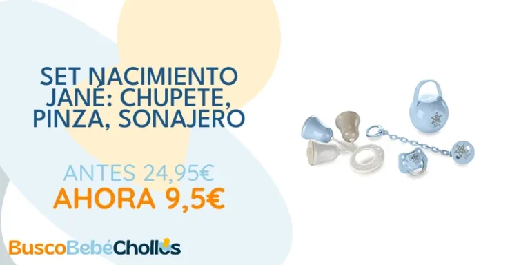 Oferta Productos para bebé: Jané Set de Regalo Nacimiento, con Chupete Silicona, Pinza Sujetachupetes, Sonajero, Caja Guarda Chupetes