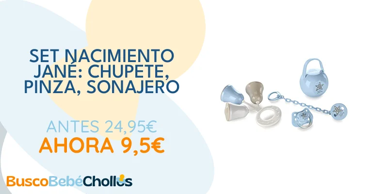 Oferta Productos para bebé: Jané Set de Regalo Nacimiento, con Chupete Silicona, Pinza Sujetachupetes, Sonajero, Caja Guarda Chupetes