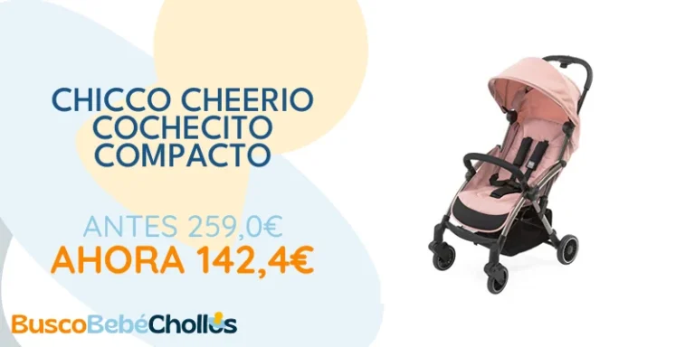 Oferta Productos para bebé: Chicco Cochecito compacto Cheerio para bebés de 0 a 15 kg, ultraligero, plegable y reclinable con posición para dormir, cierre automático, sombrilla y funda para la lluvia, Blossom, negro